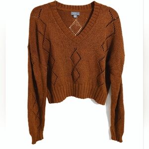Cupcake Brown Cropped V-Neck Knit Sweater | Size L
